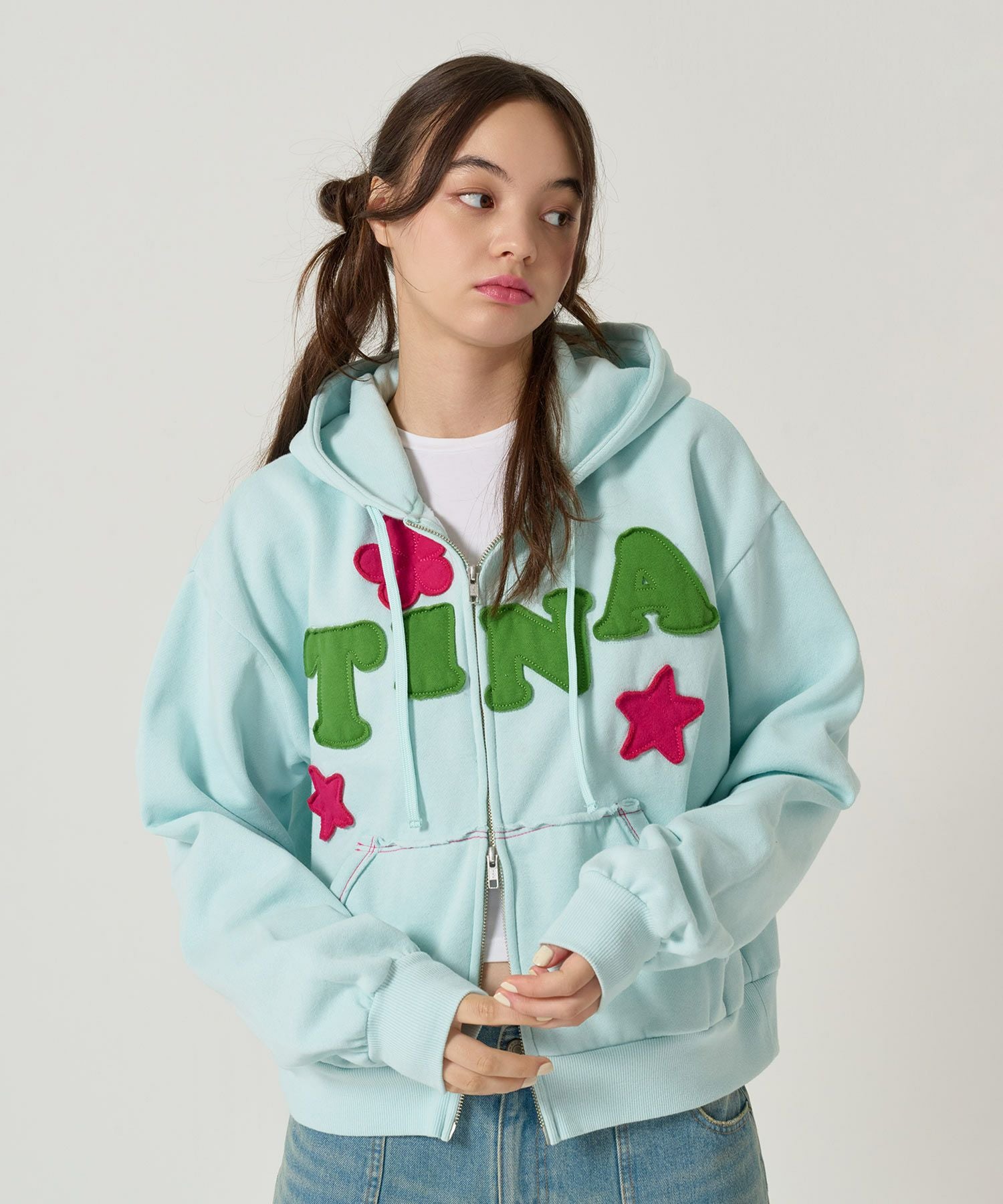 裏起毛 ロゴパッチワーク フーディー TINA：JOJUN 全3色｜tnj531-1133