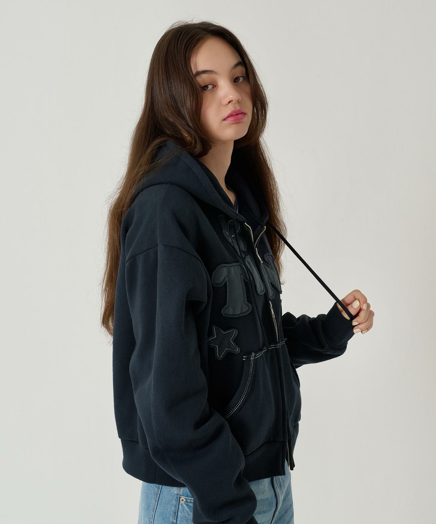 裏起毛 ロゴパッチワーク フーディー TINA：JOJUN 全3色｜tnj531-1133