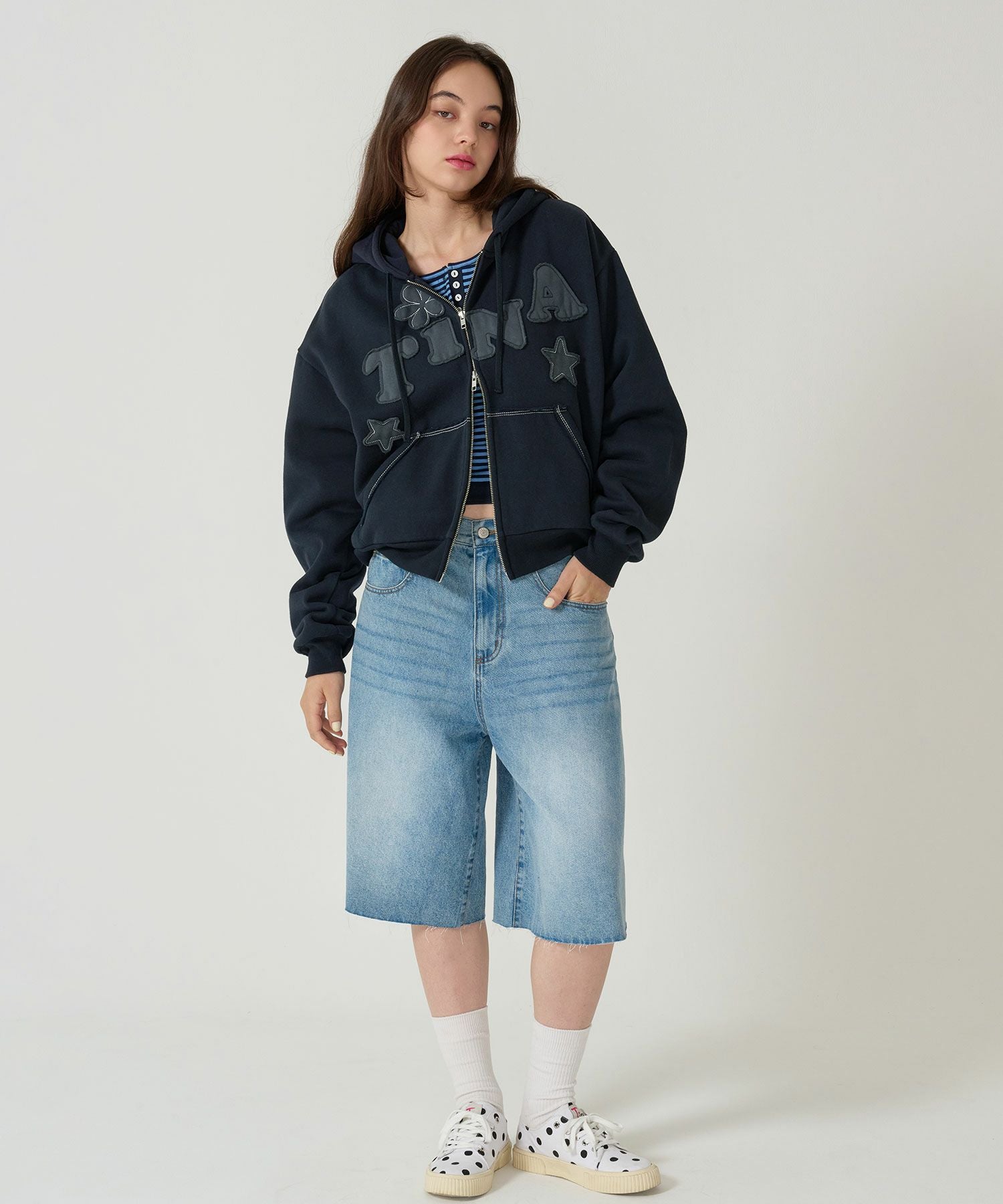 裏起毛 ロゴパッチワーク フーディー TINA：JOJUN 全3色｜tnj531-1133