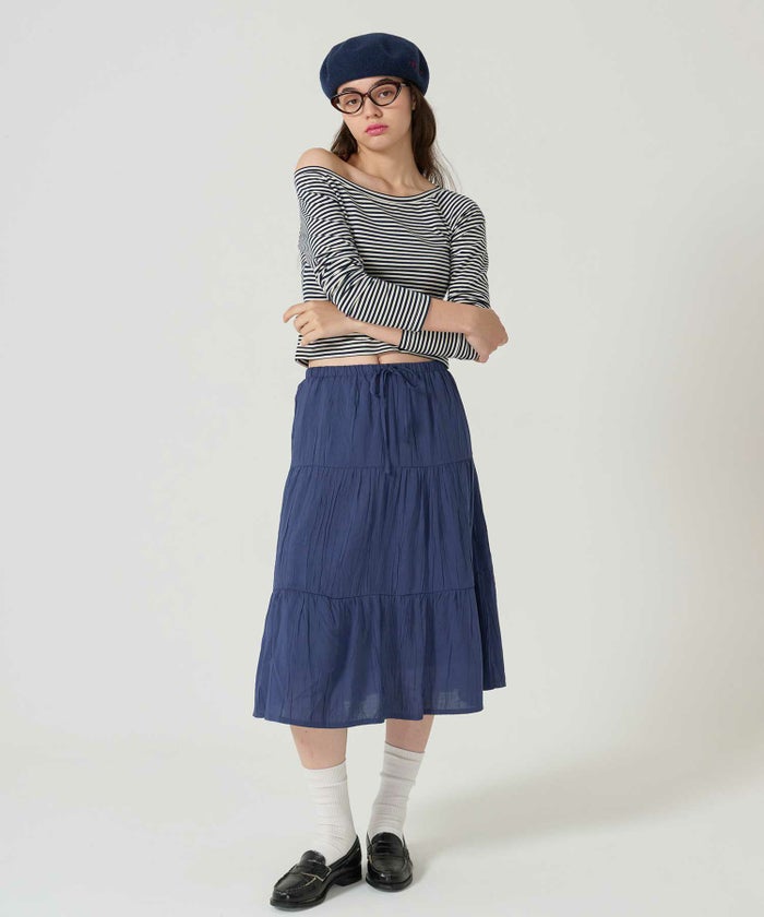ティアード/ スカート/ミディ丈/ネイビー