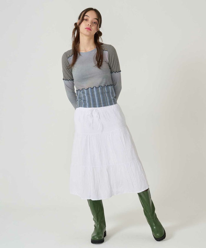 ティアード/ スカート/ミディ丈/ホワイト