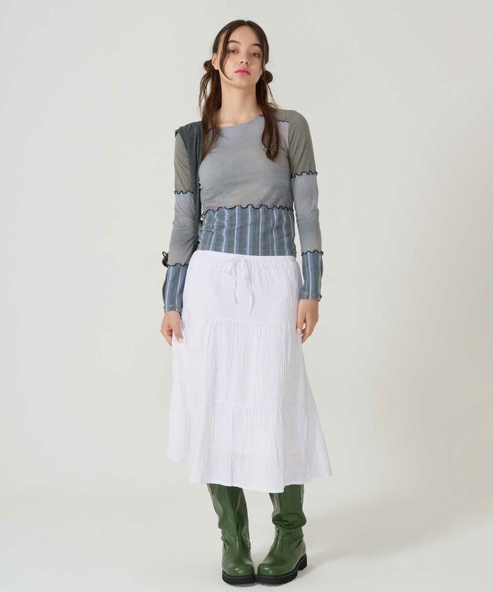 ティアード/ スカート/ミディ丈/ホワイト