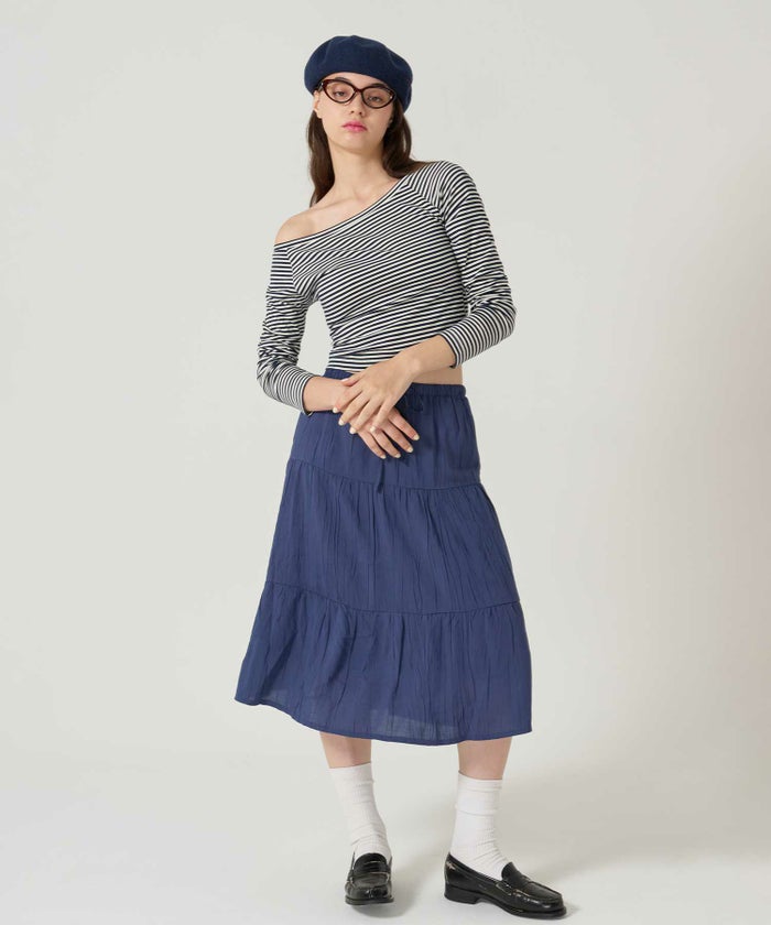 ティアード/ スカート/ミディ丈/ネイビー