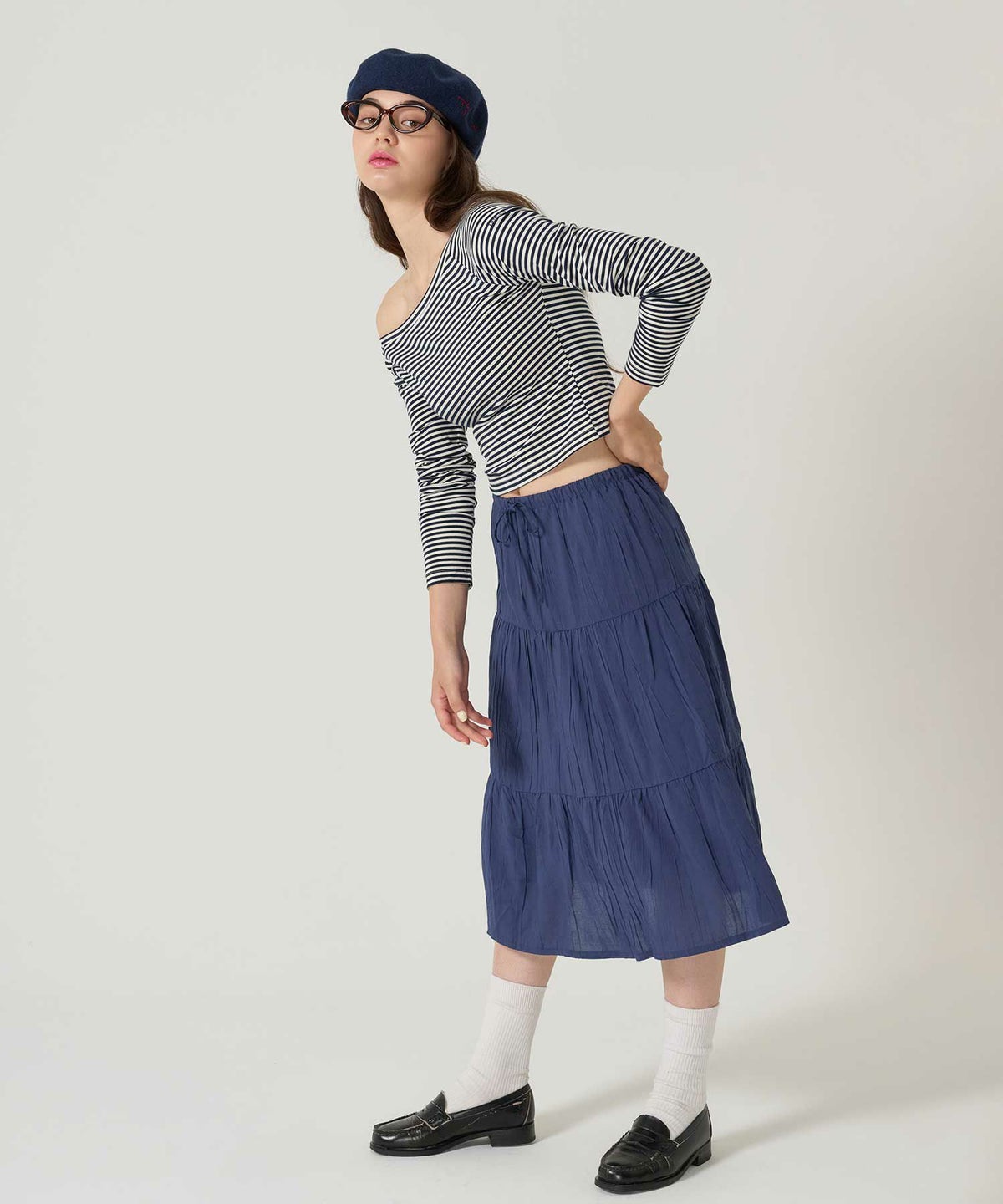 ティアード/ スカート/ミディ丈/ネイビー