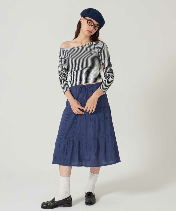 ティアード/ スカート/ミディ丈/ネイビー
