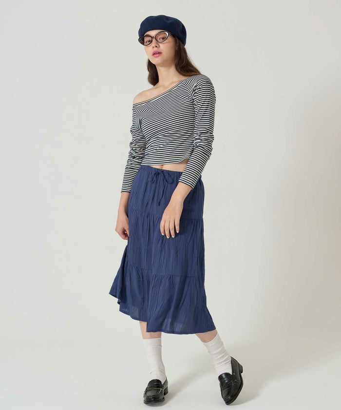 ティアード/ スカート/ミディ丈/ネイビー