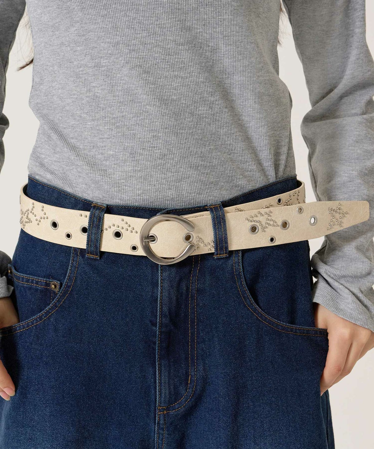 スタッズ/ベルト/ブラウン