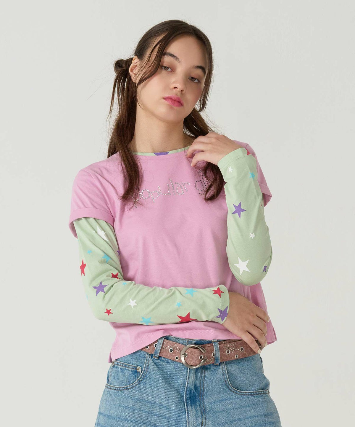 スタッズ/ベルト/ブラウン