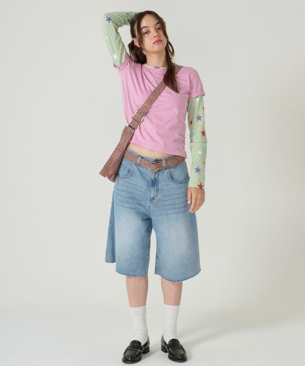 スタッズ/ベルト/ブラウン