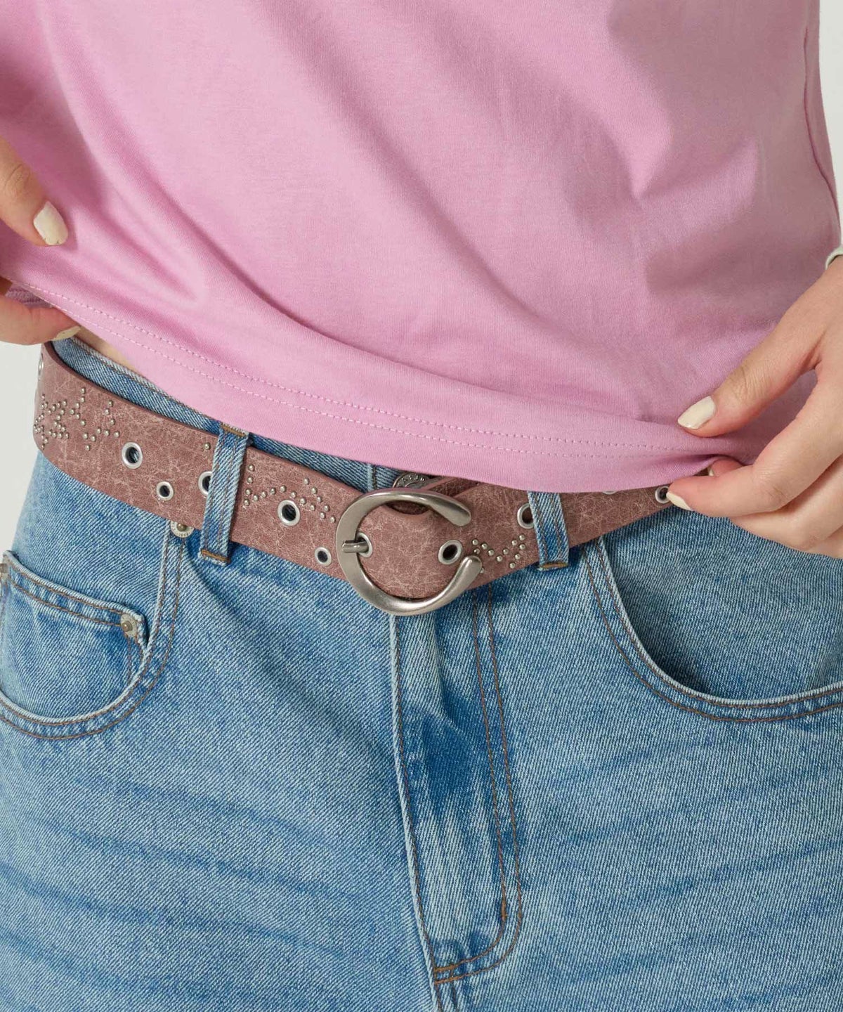 スタッズ/ベルト/ブラウン/ピンク