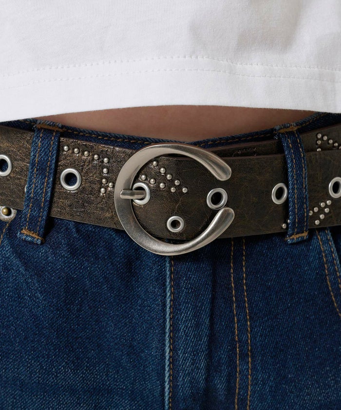 スタッズ/ベルト/ブラウン/ピンク