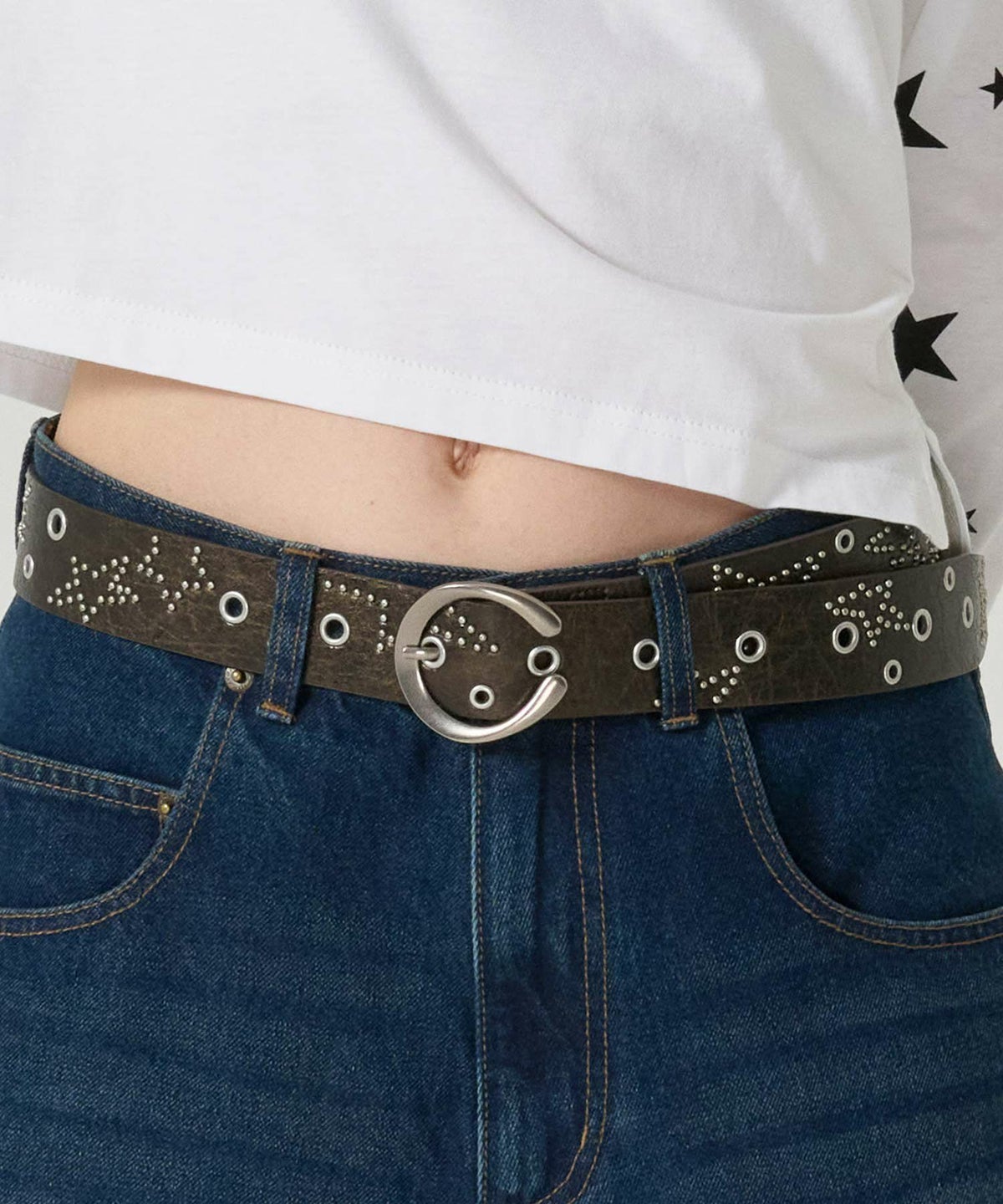 スタッズ/ベルト/ブラウン/ピンク