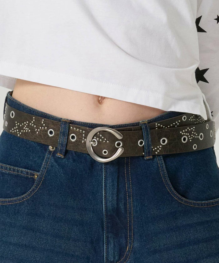 スタッズ/ベルト/ブラウン/ピンク