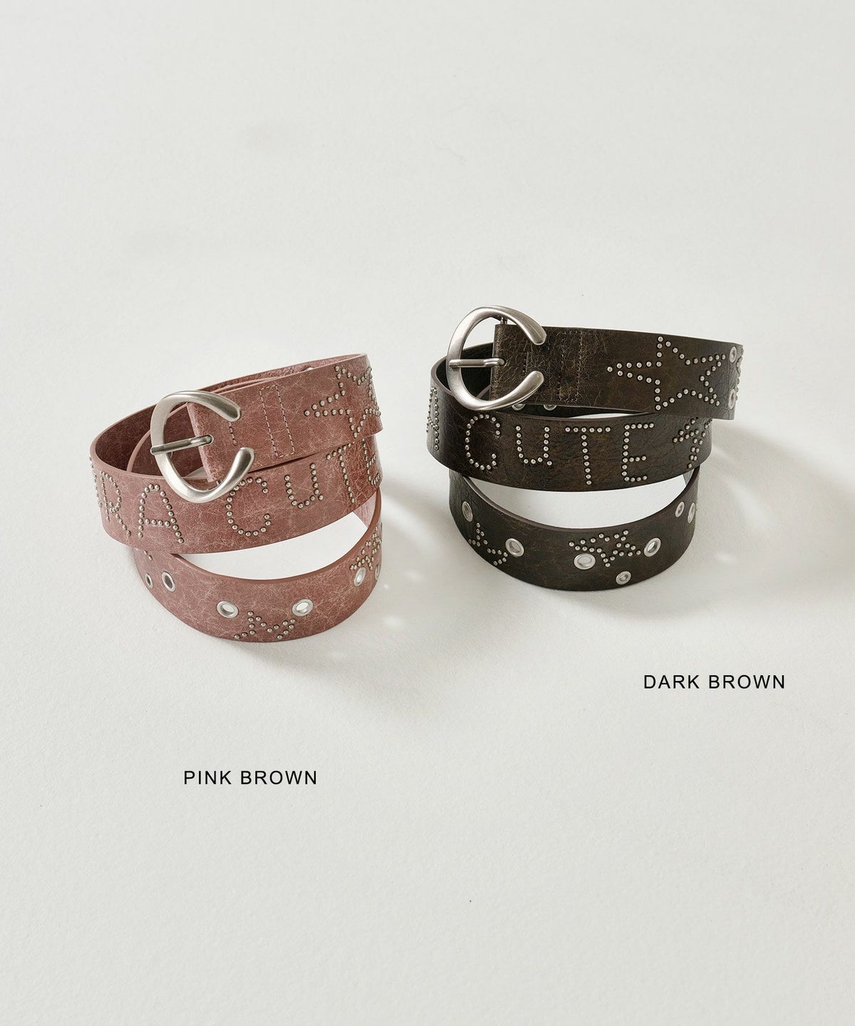 スタッズ/ベルト/ブラウン/ピンク