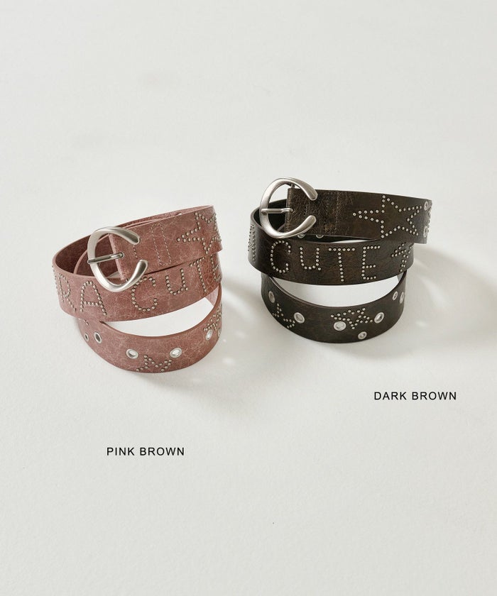 スタッズ/ベルト/ブラウン/ピンク