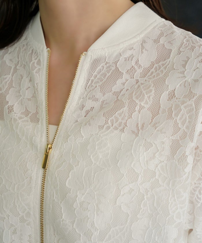 レース シアー ブルゾン シンプル レース ブルゾン アウター オフィス 冷房対策 ホワイト/ブラック/M/長袖