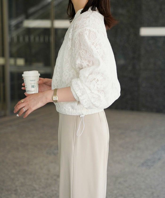 レース シアー ブルゾン シンプル レース ブルゾン アウター オフィス 冷房対策 ホワイト/ブラック/M/長袖