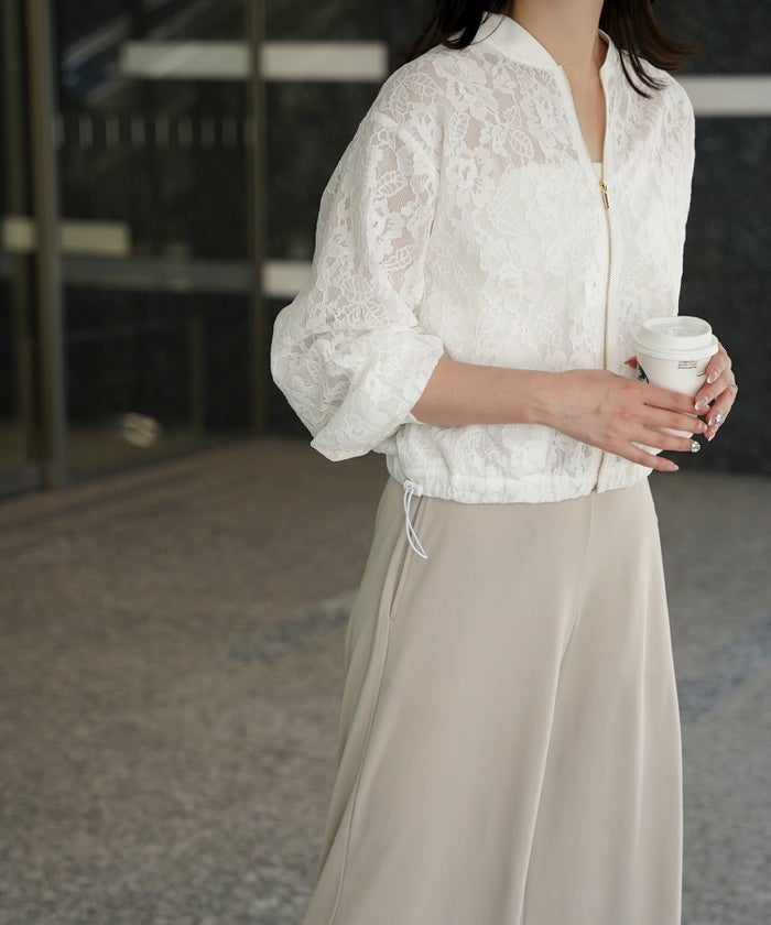 レース シアー ブルゾン シンプル レース ブルゾン アウター オフィス 冷房対策 ホワイト/ブラック/M/長袖