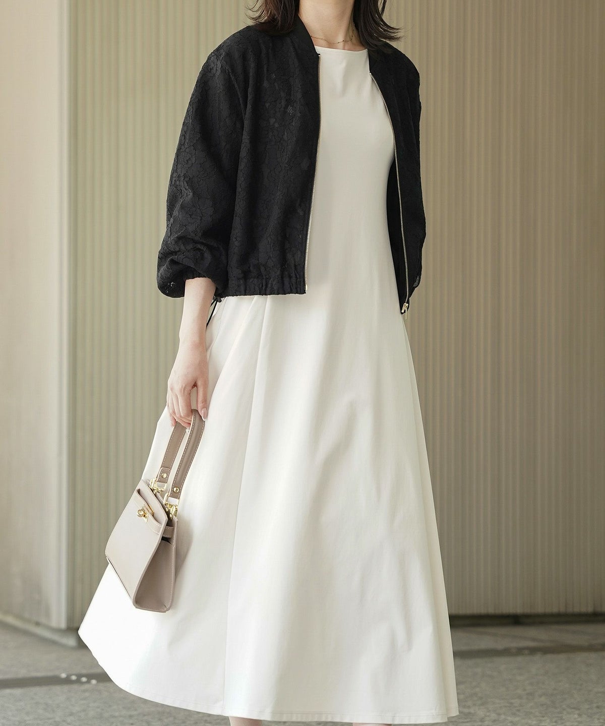 レース シアー ブルゾン シンプル レース ブルゾン アウター オフィス 冷房対策 ホワイト/ブラック/M/長袖