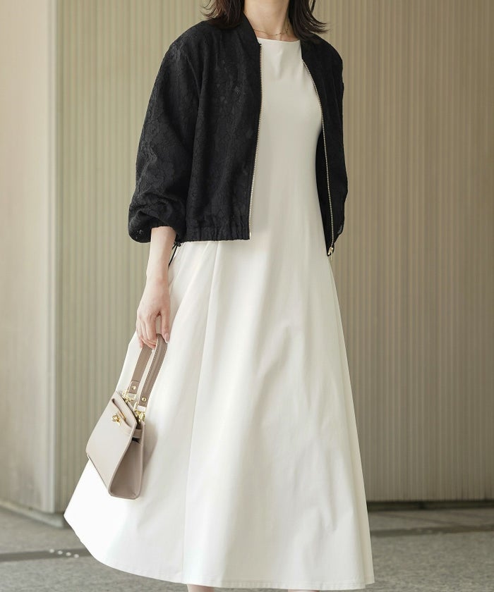 レース シアー ブルゾン シンプル レース ブルゾン アウター オフィス 冷房対策 ホワイト/ブラック/M/長袖