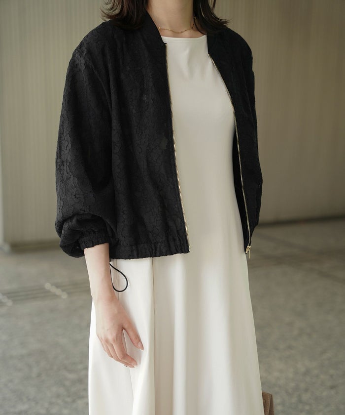 レース シアー ブルゾン シンプル レース ブルゾン アウター オフィス 冷房対策 ホワイト/ブラック/M/長袖