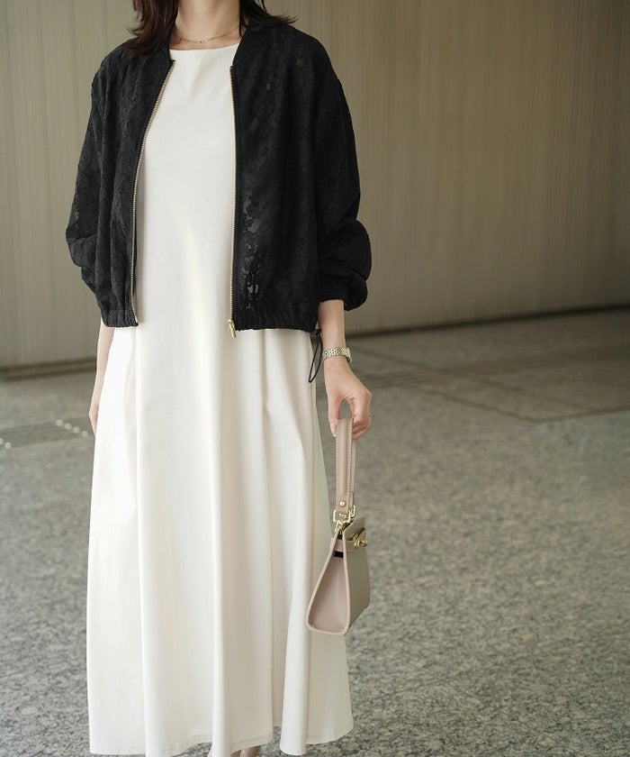 レース シアー ブルゾン シンプル レース ブルゾン アウター オフィス 冷房対策 ホワイト/ブラック/M/長袖