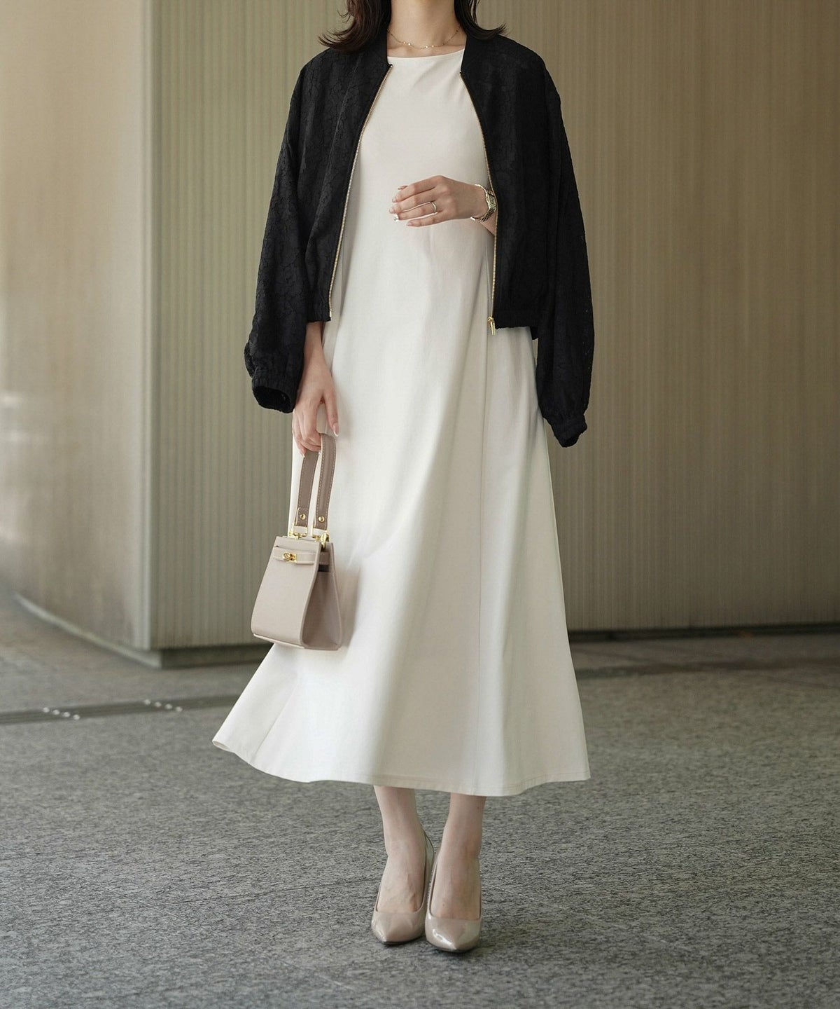 レース シアー ブルゾン シンプル レース ブルゾン アウター オフィス 冷房対策 ホワイト/ブラック/M/長袖