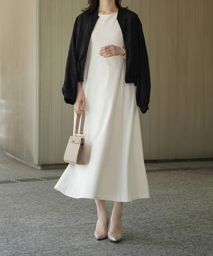 レース シアー ブルゾン シンプル レース ブルゾン アウター オフィス 冷房対策 ホワイト/ブラック/M/長袖