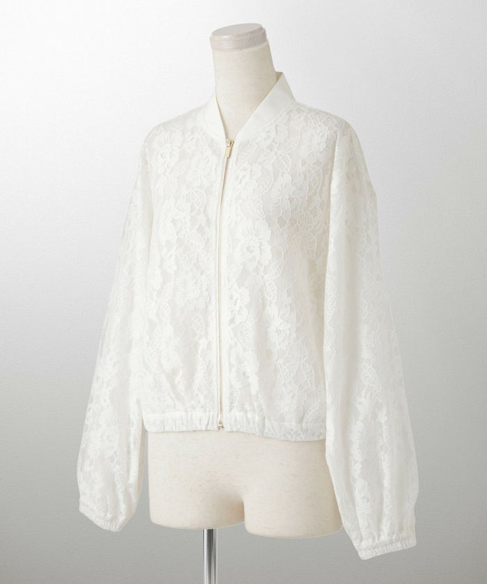 レース シアー ブルゾン シンプル レース ブルゾン アウター オフィス 冷房対策 ホワイト/ブラック/M/長袖