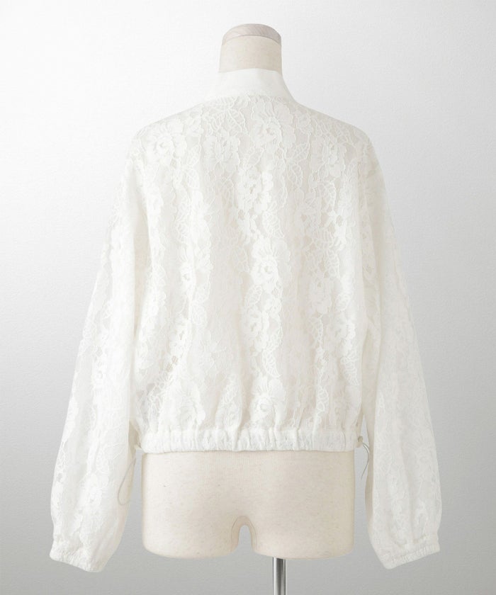 レース シアー ブルゾン シンプル レース ブルゾン アウター オフィス 冷房対策 ホワイト/ブラック/M/長袖