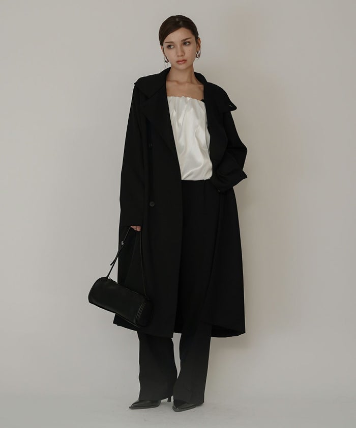 ユニセックス オーバーコート チェスターコート スタンドカラー トレンチコート モード ロングコート 丸いシルエット 韓国風 綺麗め 細見え カジュアル KINO THE KEI