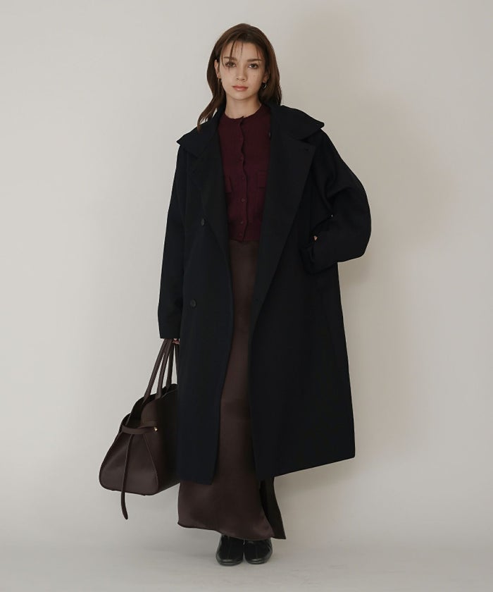 ユニセックス オーバーコート チェスターコート スタンドカラー トレンチコート モード ロングコート 丸いシルエット 韓国風 綺麗め 細見え カジュアル KINO THE KEI