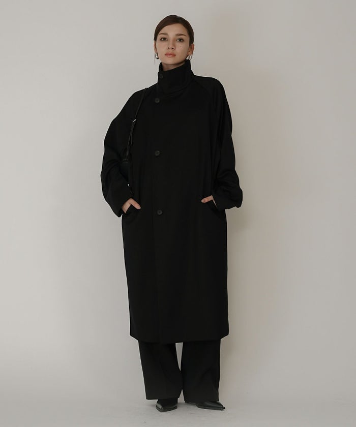 ユニセックス オーバーコート チェスターコート スタンドカラー トレンチコート モード ロングコート 丸いシルエット 韓国風 綺麗め 細見え カジュアル KINO THE KEI