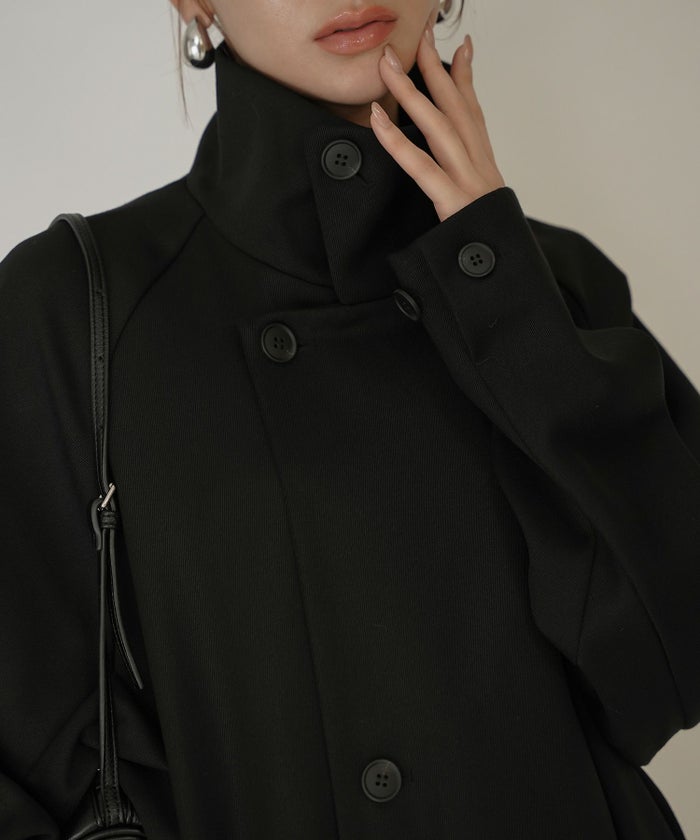 ユニセックス オーバーコート チェスターコート スタンドカラー トレンチコート モード ロングコート 丸いシルエット 韓国風 綺麗め 細見え カジュアル KINO THE KEI