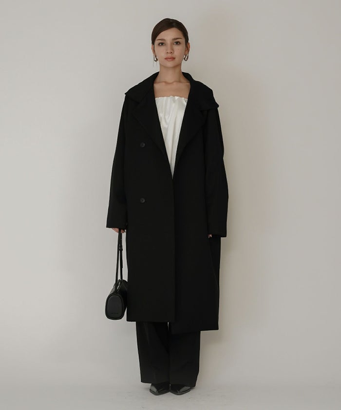 ユニセックス オーバーコート チェスターコート スタンドカラー トレンチコート モード ロングコート 丸いシルエット 韓国風 綺麗め 細見え カジュアル KINO THE KEI