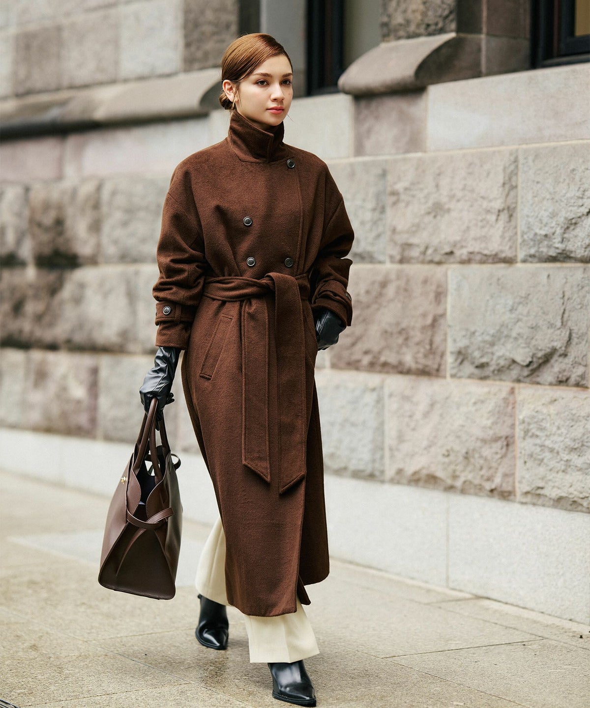 細身 ロングコート トレンチコート メルトン ラップコート オーバーコート チェスターコート スタンドカラー 韓国風 綺麗め 細見え カジュアル KINO THE KEI