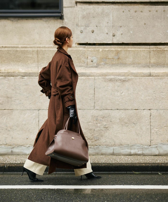 細身 ロングコート トレンチコート メルトン ラップコート オーバーコート チェスターコート スタンドカラー 韓国風 綺麗め 細見え カジュアル KINO THE KEI