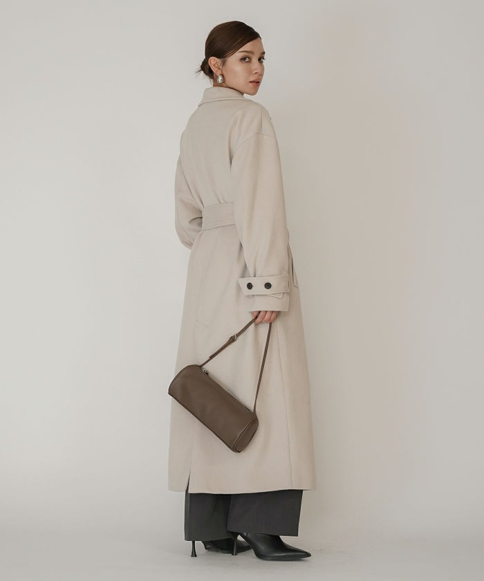 細身 ロングコート トレンチコート メルトン ラップコート オーバーコート チェスターコート スタンドカラー 韓国風 綺麗め 細見え カジュアル KINO THE KEI