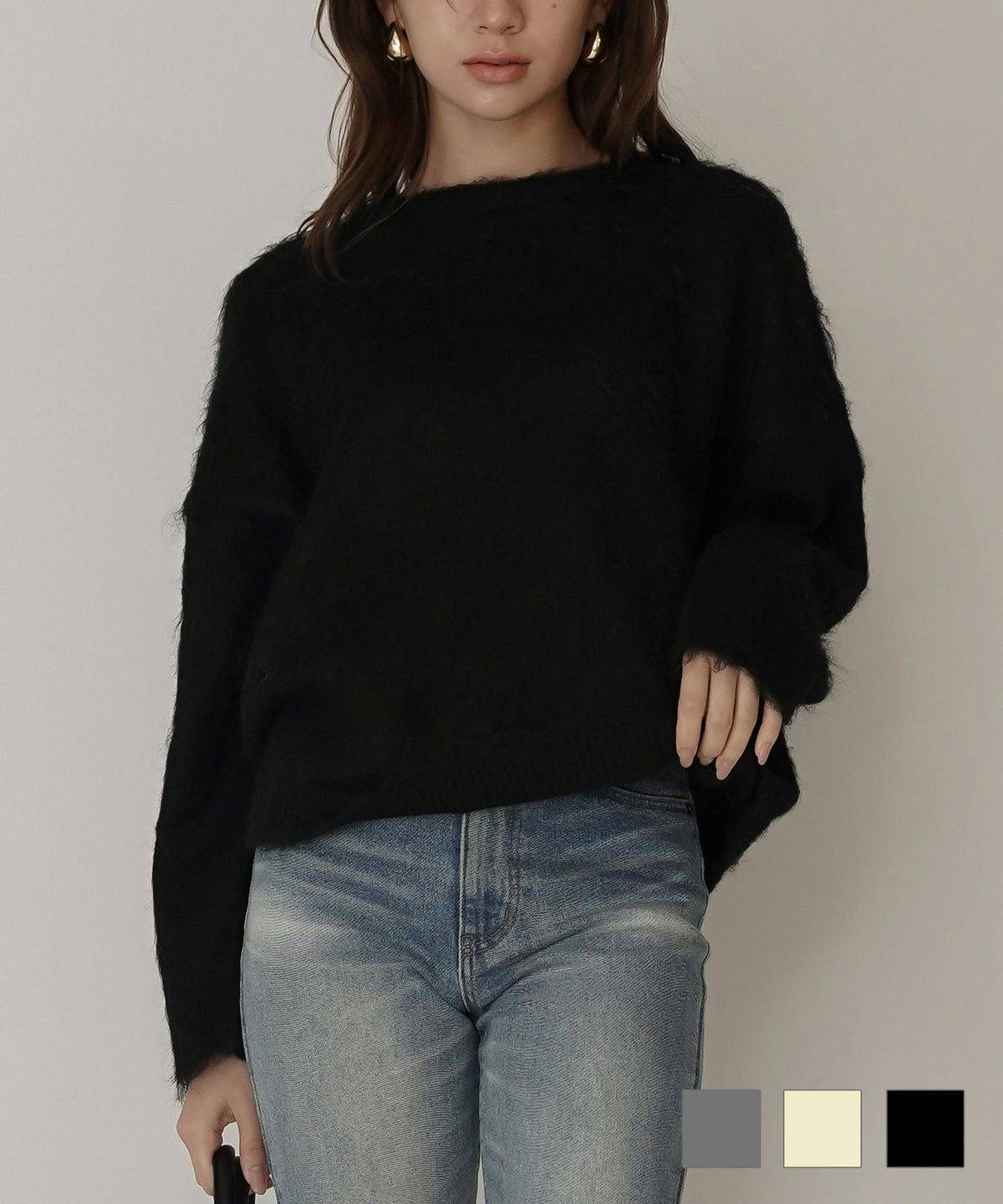 モテニット ふわふわニット モヘア デートコーデ ディナー クリスマス あざと可愛い オーバーサイズ モヘア セーター シャギーニット 韓国風 綺麗め 細見え カジュアル KINO THE KEI ロングヘアー ニット プルオーバー KINO THE KEI