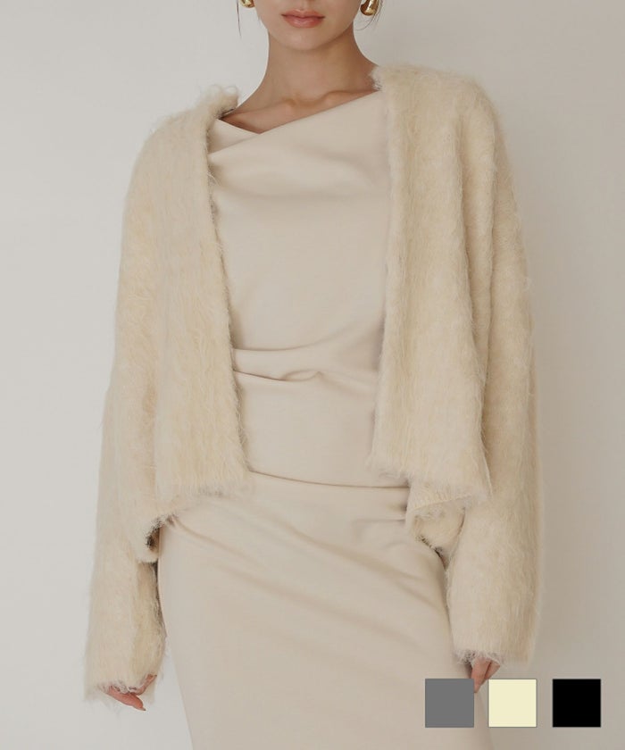 モテニット ふわふわニット モヘア デートコーデ ディナー クリスマス あざと可愛い オーバーサイズ 羽織 韓国風 綺麗め 細見え カジュアル KINO THE KEI ロングヘアー ニット カーディガン KINO THE KEI