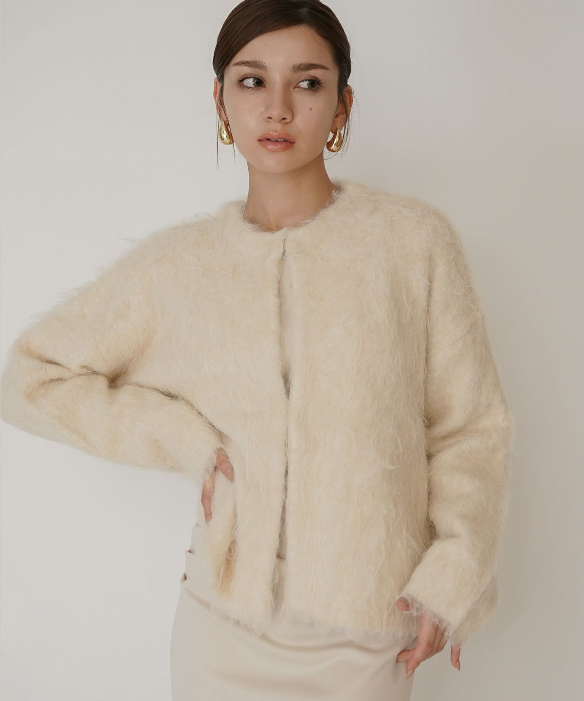 モテニット ふわふわニット モヘア デートコーデ ディナー クリスマス あざと可愛い オーバーサイズ 羽織 韓国風 綺麗め 細見え カジュアル KINO THE KEI