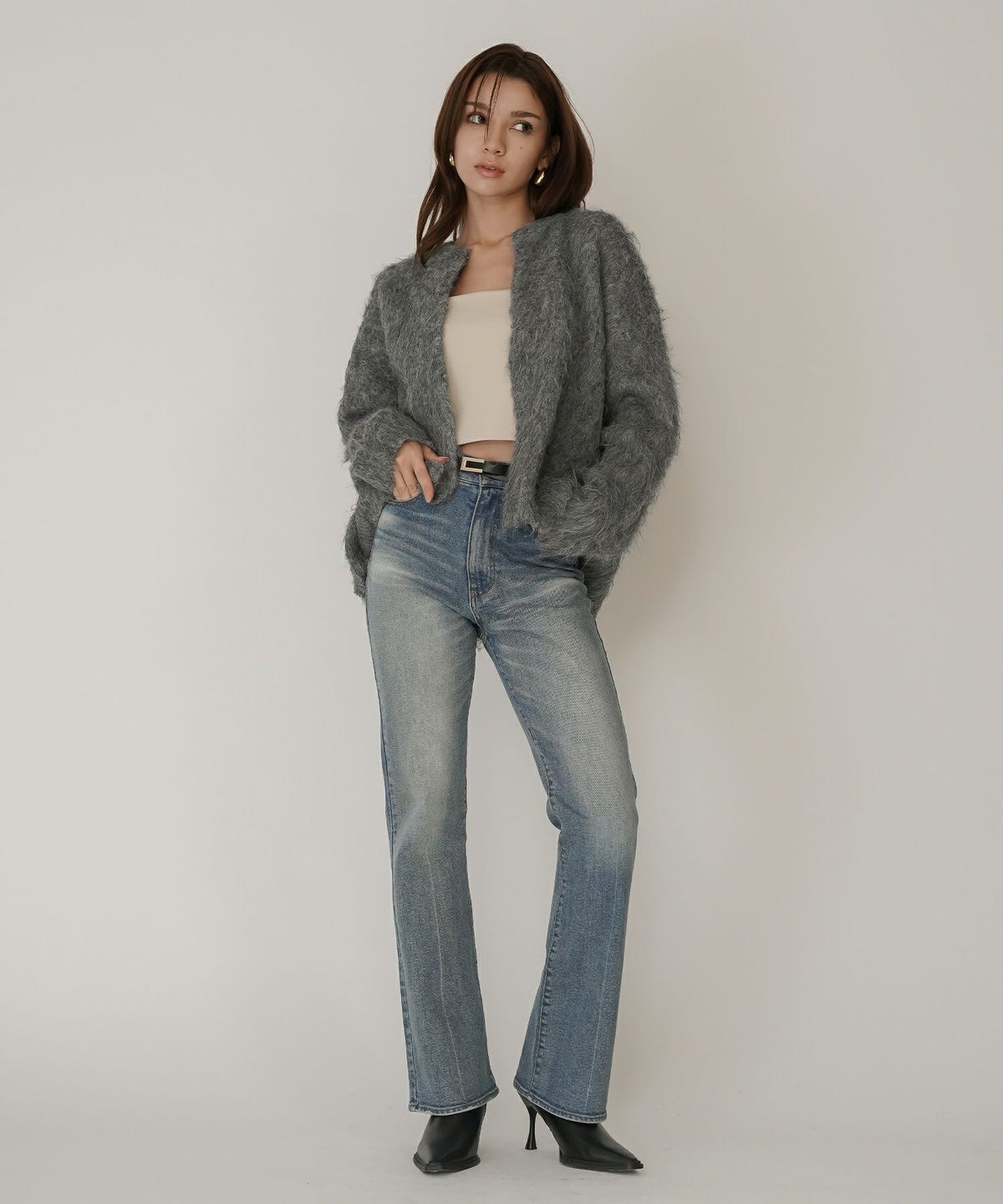 モテニット ふわふわニット モヘア デートコーデ ディナー クリスマス あざと可愛い オーバーサイズ 羽織 韓国風 綺麗め 細見え カジュアル KINO THE KEI