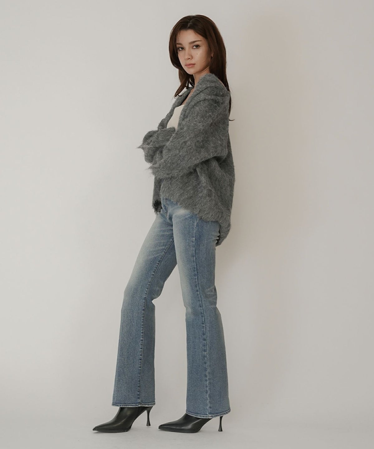 モテニット ふわふわニット モヘア デートコーデ ディナー クリスマス あざと可愛い オーバーサイズ 羽織 韓国風 綺麗め 細見え カジュアル KINO THE KEI