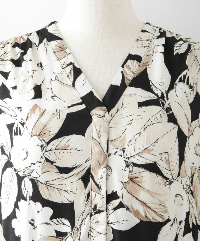 花柄 ティアード ワンピース レディース 大花柄 フラワー エレガント ロング丈 ネイビー/ブラック/M/長袖