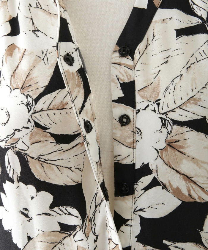 花柄 ティアード ワンピース レディース 大花柄 フラワー エレガント ロング丈 ネイビー/ブラック/M/長袖