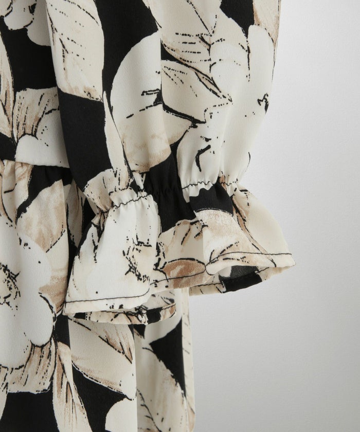 花柄 ティアード ワンピース レディース 大花柄 フラワー エレガント ロング丈 ネイビー/ブラック/M/長袖