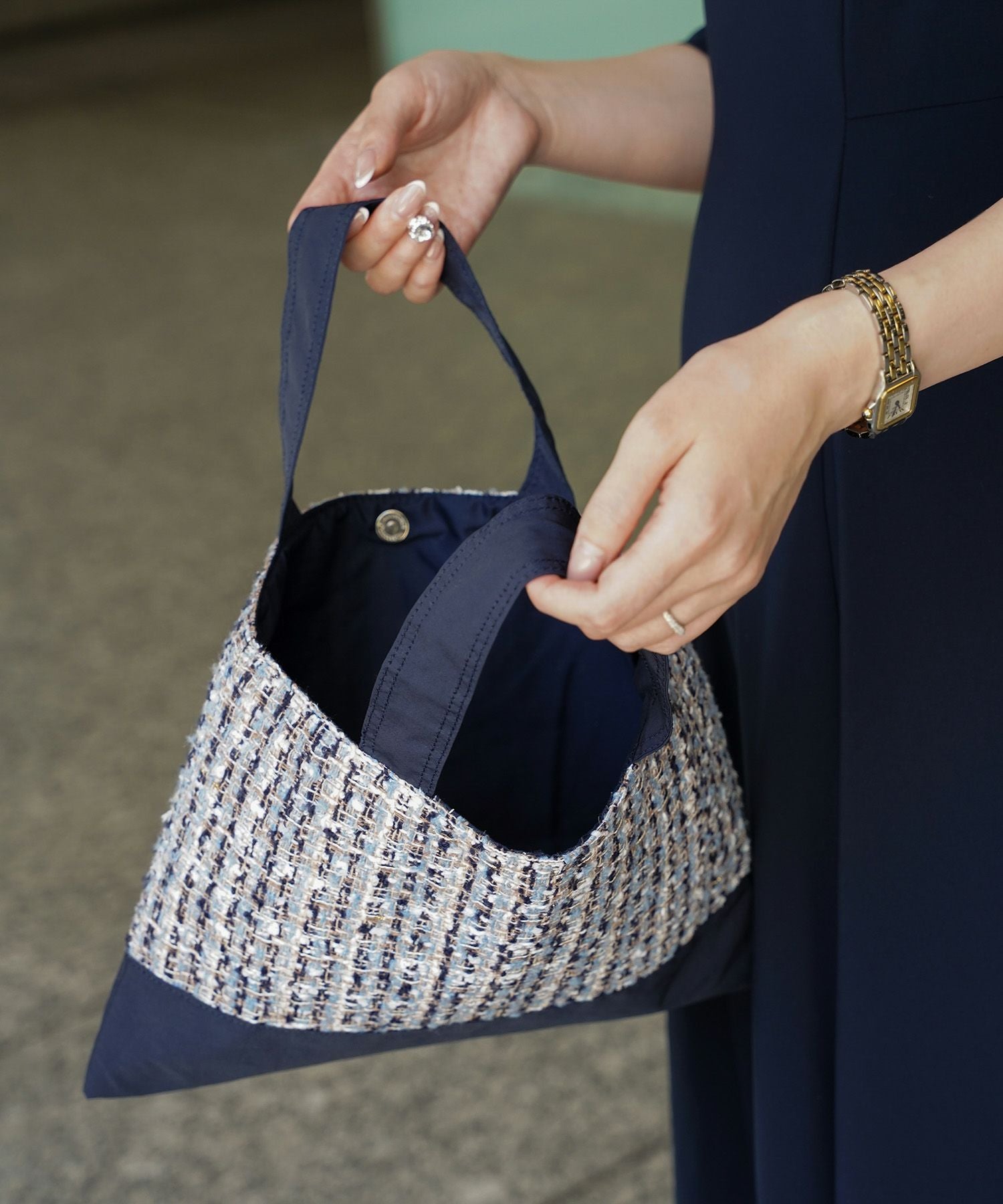 CLEARANCE-SALE ツイード 切り替え サブバッグ HUIT 全2色｜hit932