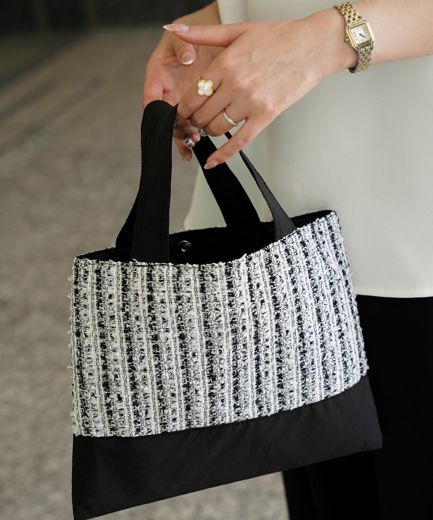 CLEARANCE-SALE ツイード 切り替え サブバッグ HUIT 全2色｜hit932