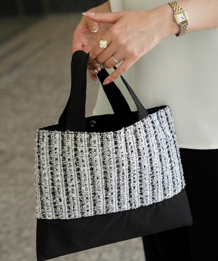 レディース バッグ 無地 ツイード 異素材 オケージョン 春 夏 秋 冬 サブバッグ ネイビー ブラック フリー