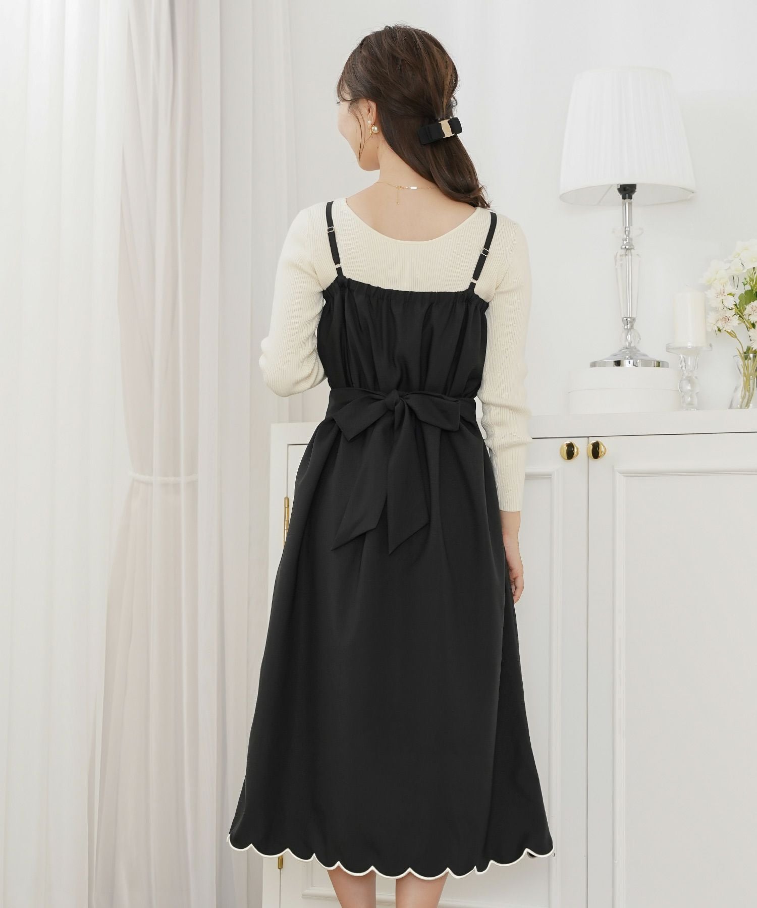 スカラップ 刺繍 キャミ ワンピース le reve vaniller 全4色｜lvn331